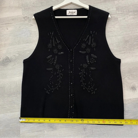 Jessica Petite Vintage Grandmacore Delicate Beaded Button Up Knit Black Cardigan - Picture 13 of 17